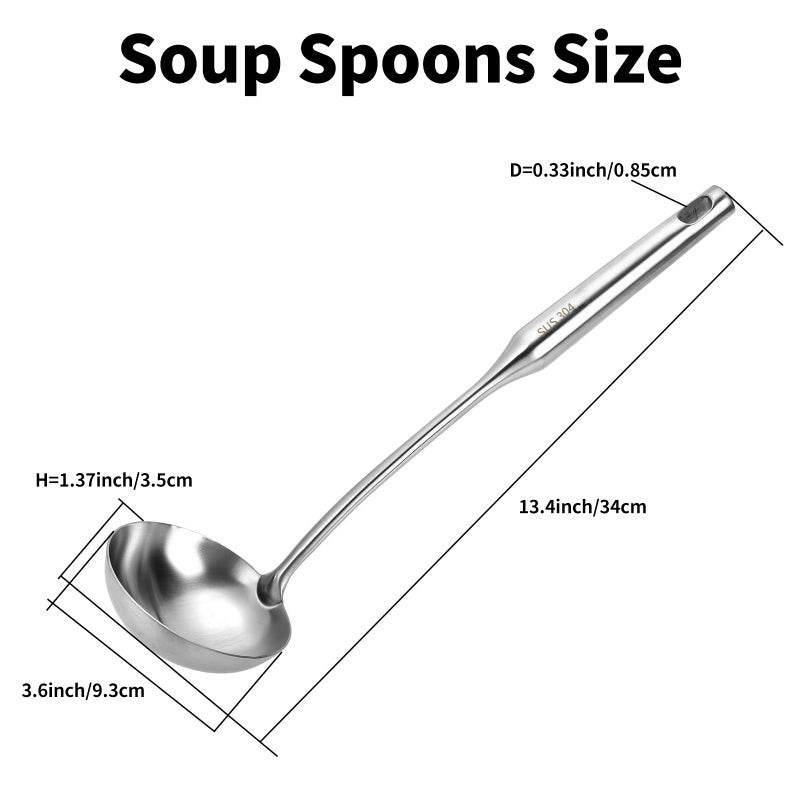 TBWHL Metal Soup Ladle 13.4" 304 Stainless Steel with Long Handle - Professional Kitchen Ladle with Ergonomic Handle & Perfect Balance for Gravy, Sauce & Broth - Image 2